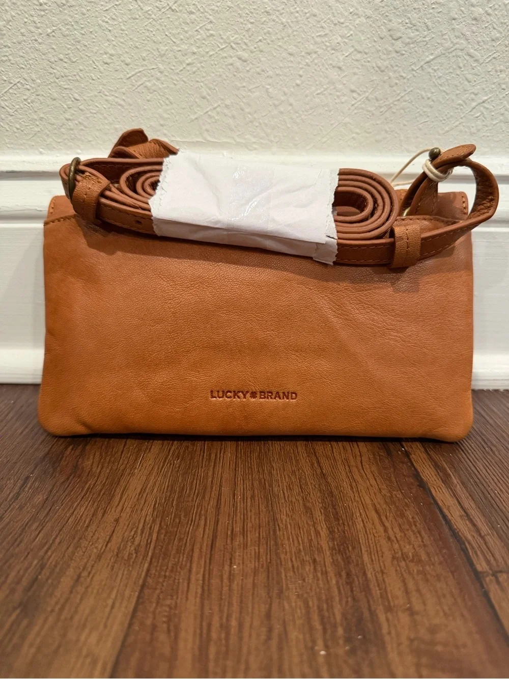 Lucky Brand Tan Suede Chevron Stitch Clutch